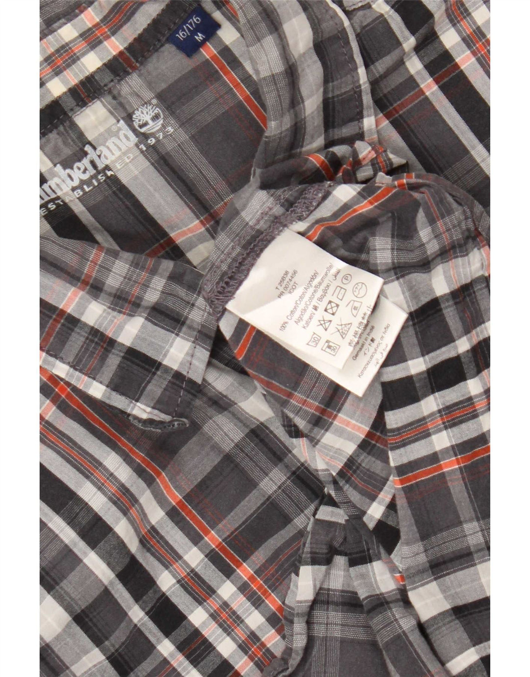 Cămașă de flanel pentru băieți Timberland, medie 15-16 ani, bumbac carouri gri
