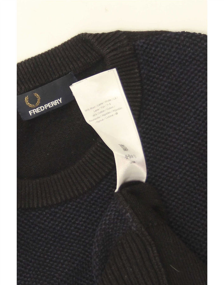 Pulover pentru bărbați Fred Perry cu decolteu rotund, mare, lână bloc de culoare, albastru