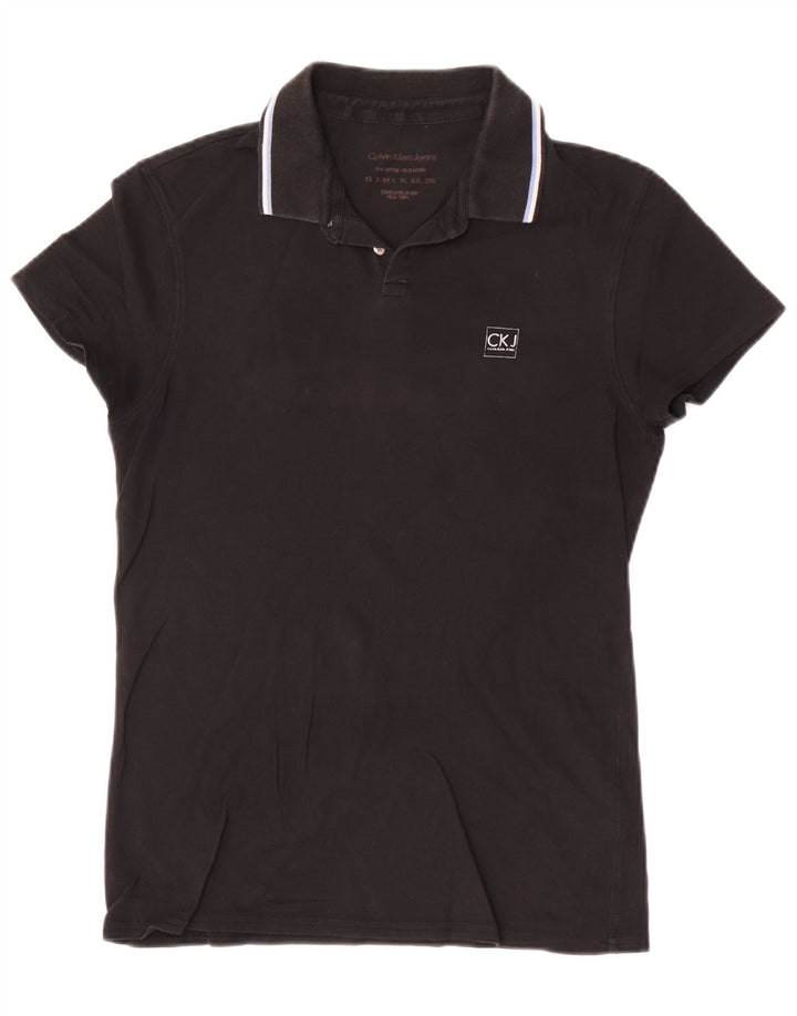 Cămașă polo Calvin Klein Jeans pentru bărbați, bumbac negru mediu