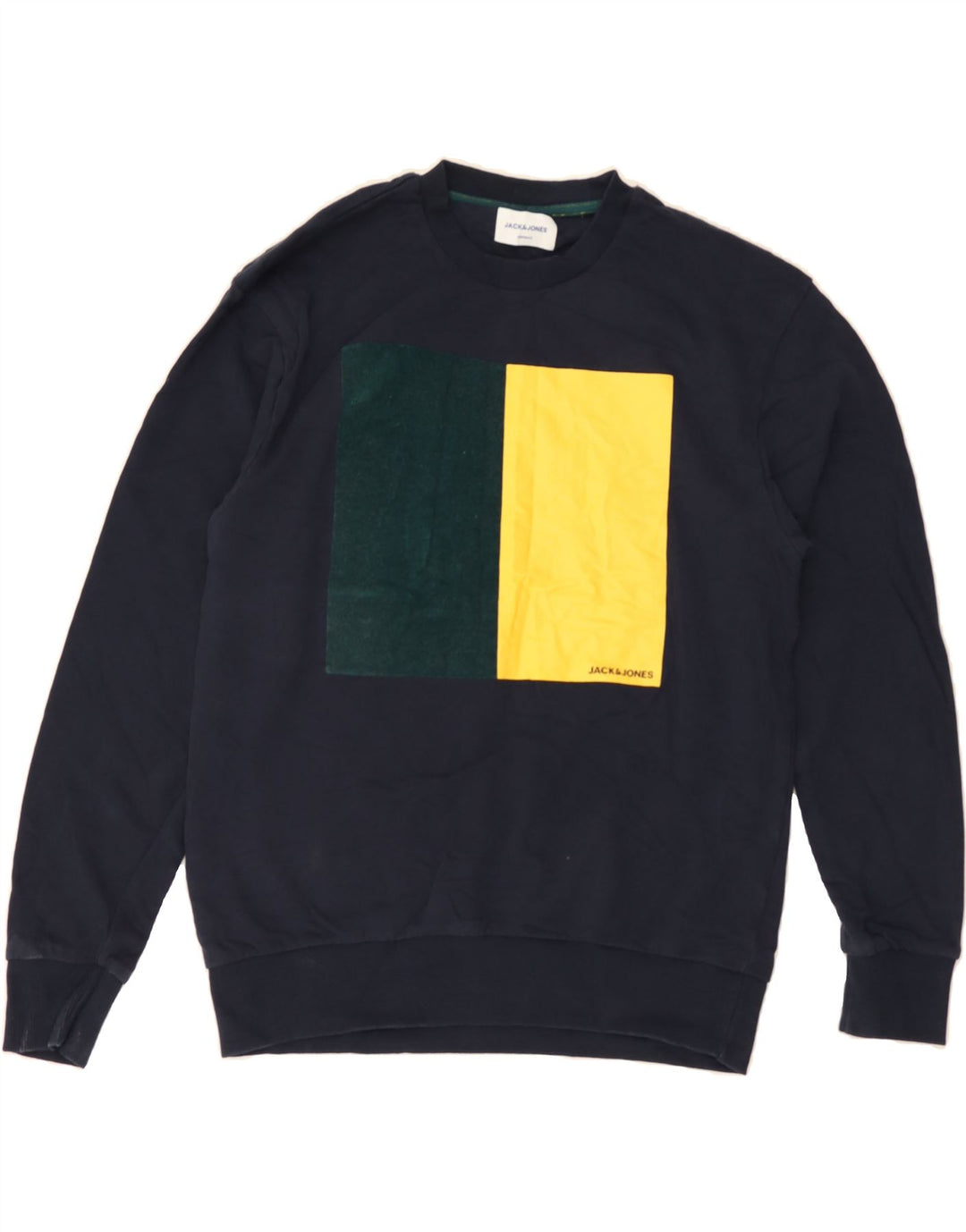 JACK & JONES Mens Graphic Sweatshirt Jumper Medium Navy Blue Cotton Vintage Jack & Jones and Second-Hand Jack & Jones from Messina Hembry 