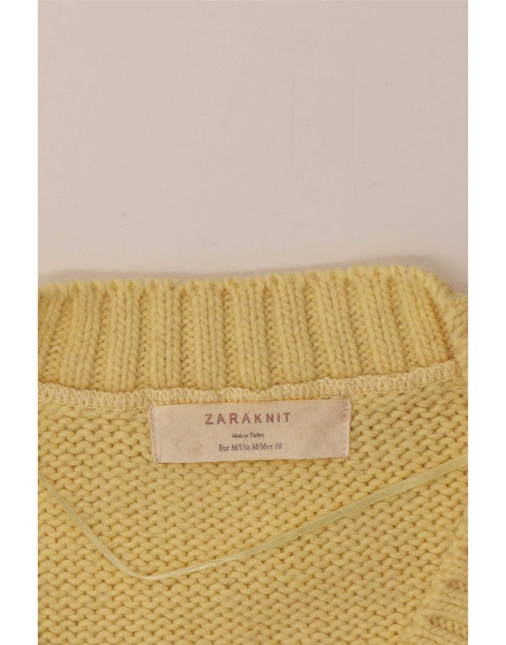 Pulover pentru femei cu decolteu în V Zara UK 14 Galben mediu