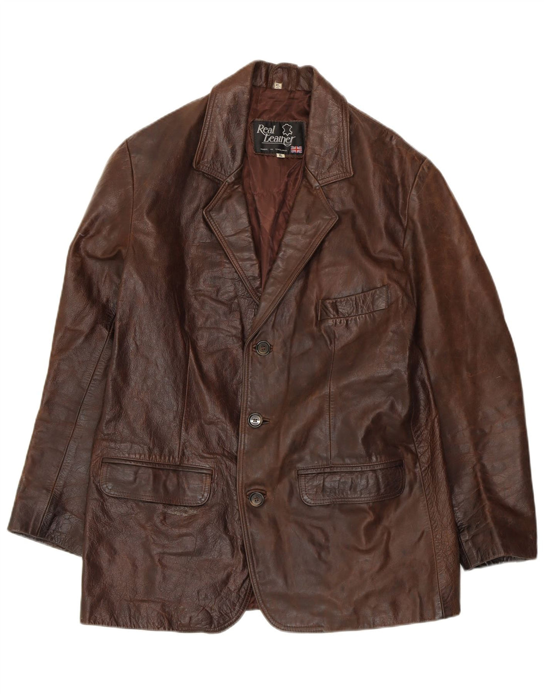 Jachetă de piele pentru bărbați VINTAGE UK 42 XL din piele maro