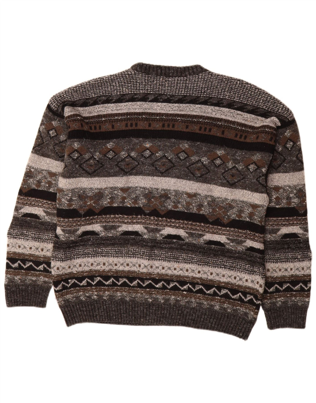 Vintage Mens Crew Neck Jumper Sweater IT 50 Medium Grey Geometric