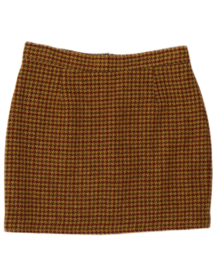 Fusta mini vintage pentru femei IT 46 Large W30 Brown Houndstooth Wool