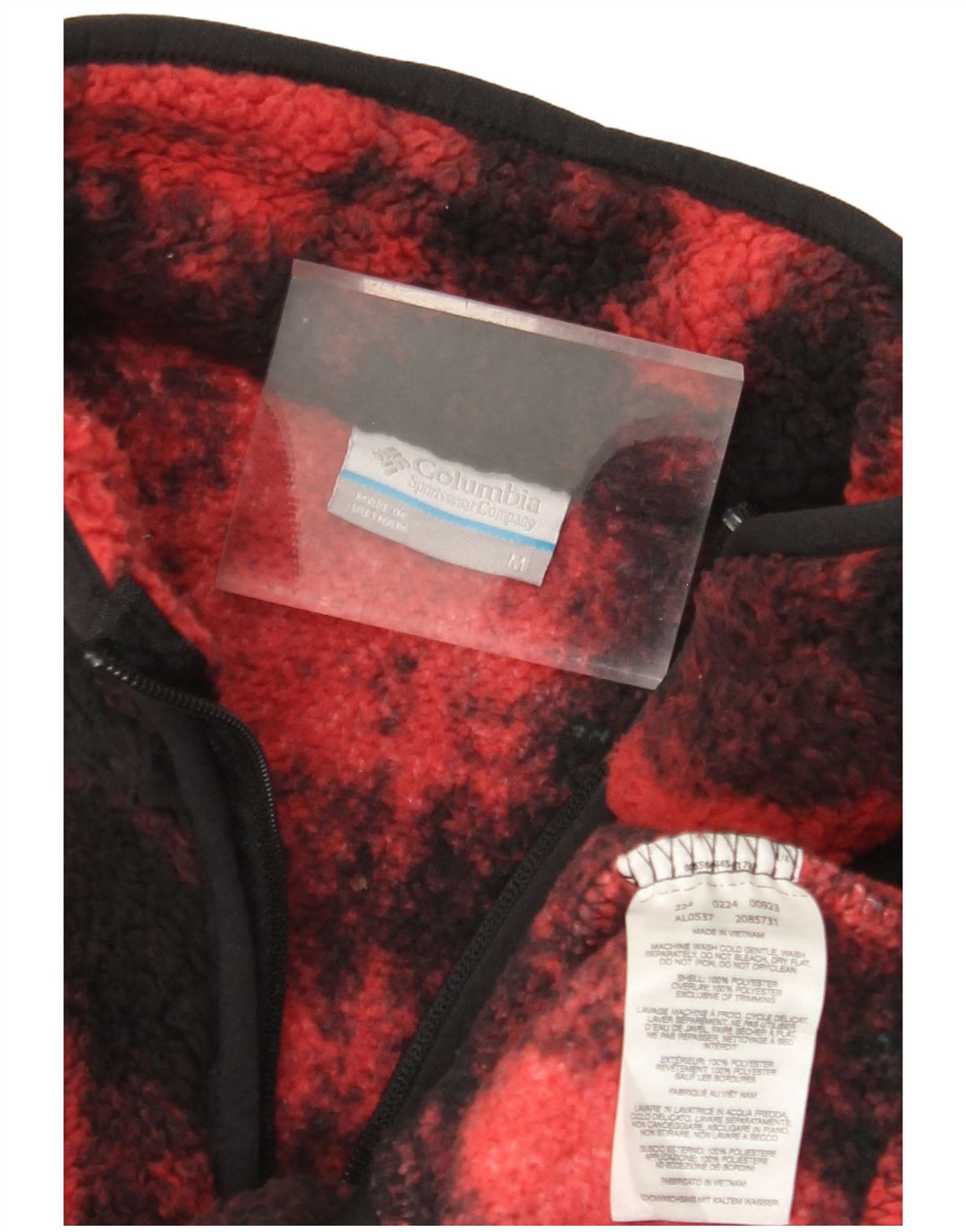 Pulover pentru femei COLUMBIA, cu fermoar și gât, din lână UK 14 Poliester cu carouri roșii medii