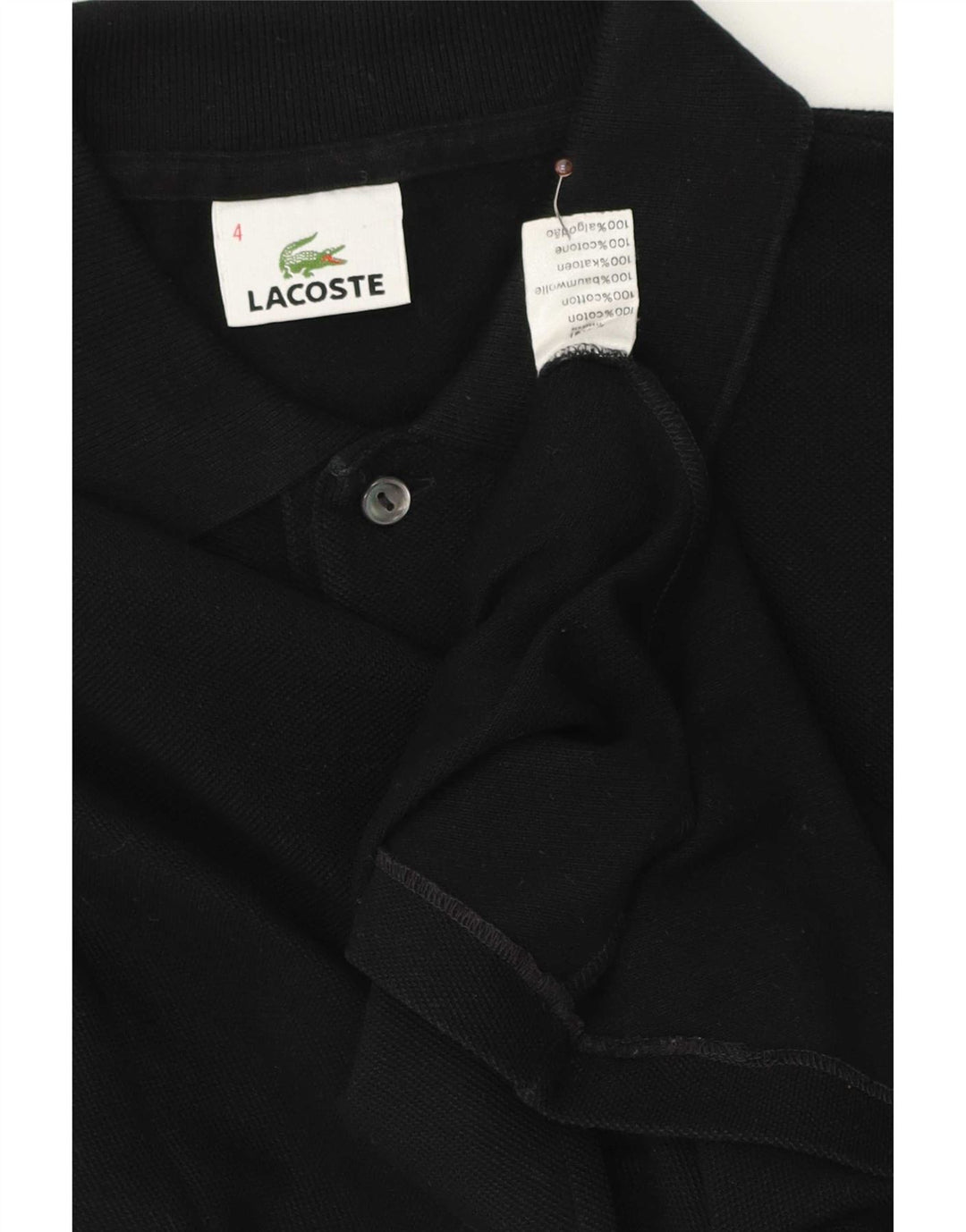 Tricou polo pentru bărbați Lacoste cu mânecă lungă, mărime 4, bumbac mediu negru