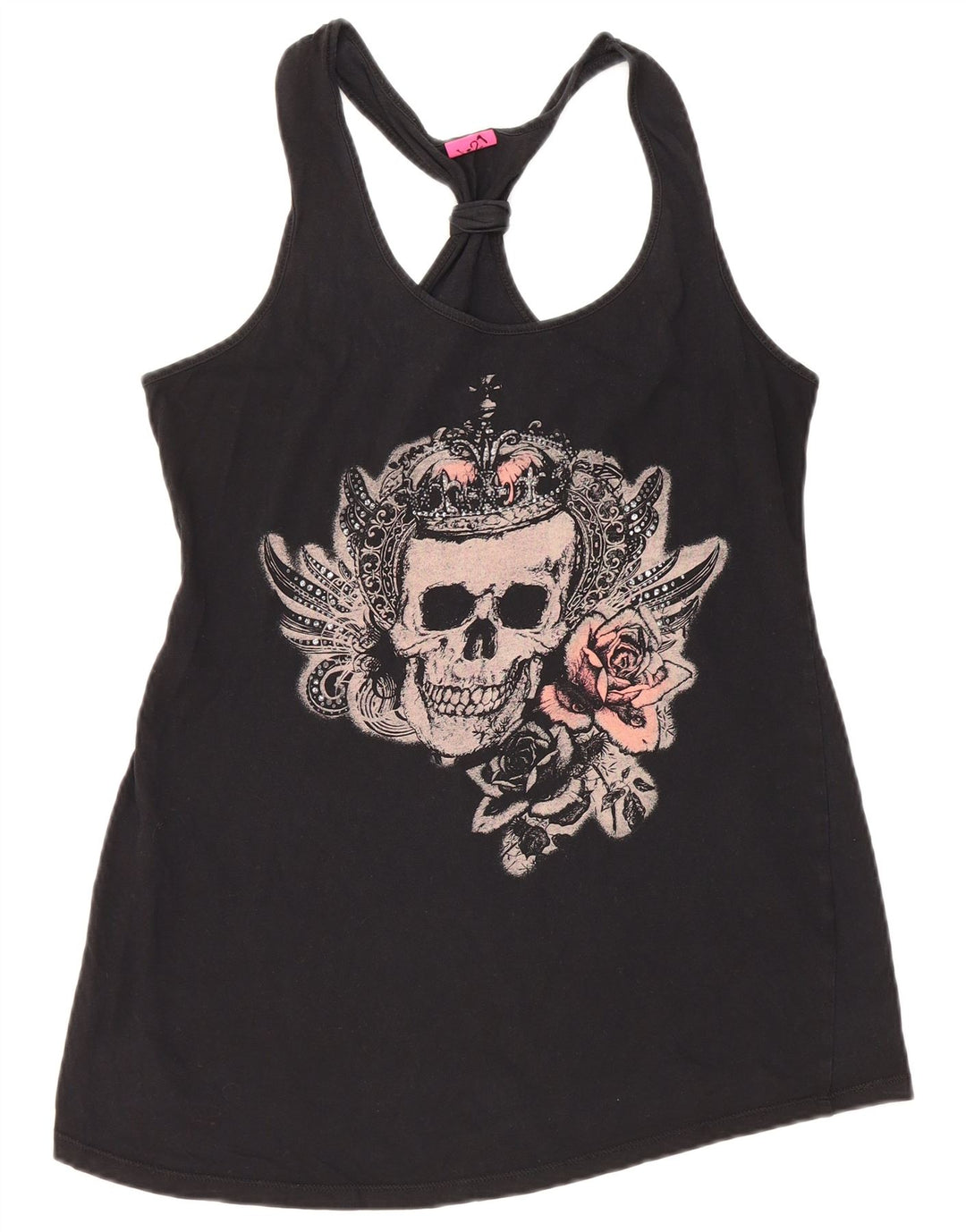 VINTAGE Femei Graphic Vest Vest Top UK 12 Medium Black Bumbac