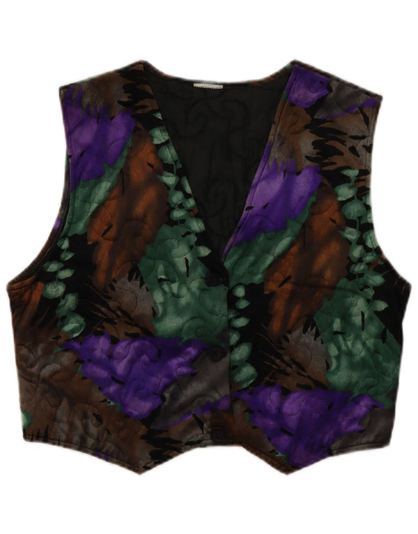 Vestă de velur vintage pentru femei UK 14 Medium Multicolor Floral Acrilic