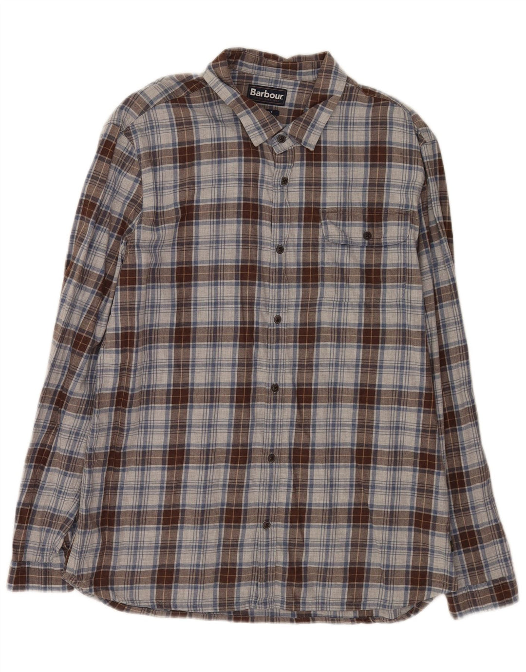 Cămașă de flanel pentru bărbați Barbour, croită, XL, bumbac cu carouri gri