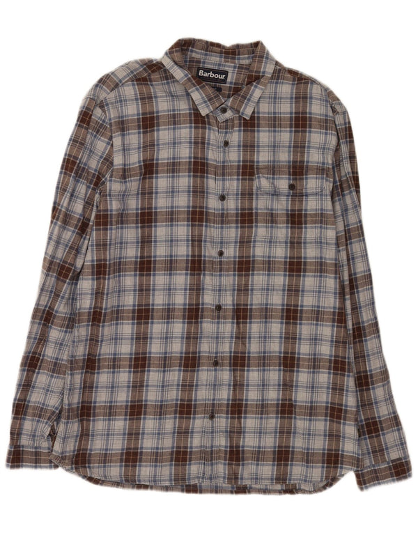 Cămașă de flanel pentru bărbați Barbour, croită, XL, bumbac cu carouri gri