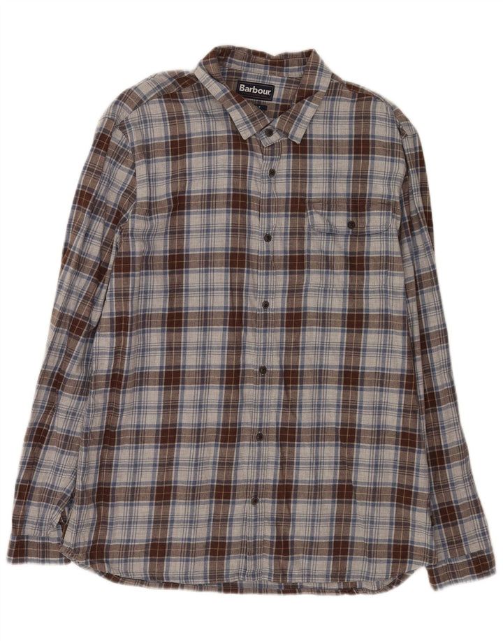 Cămașă de flanel pentru bărbați Barbour, croită, XL, bumbac cu carouri gri