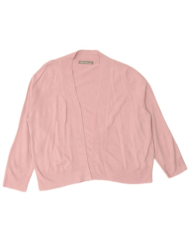 MARKS & SPENCER Womens Crop Open Cardigan Sweater UK 14 Medium Pink