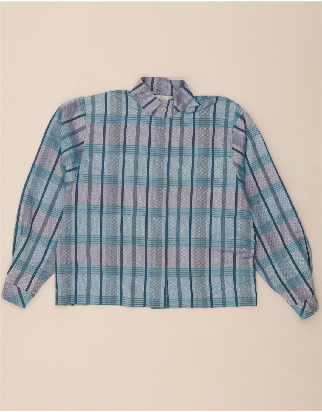 VINTAGE Womens Oversized Shirt Blouse IT 42 Medium Blue Check Polyester Vintage Vintage and Second-Hand Vintage from Messina Hembry 