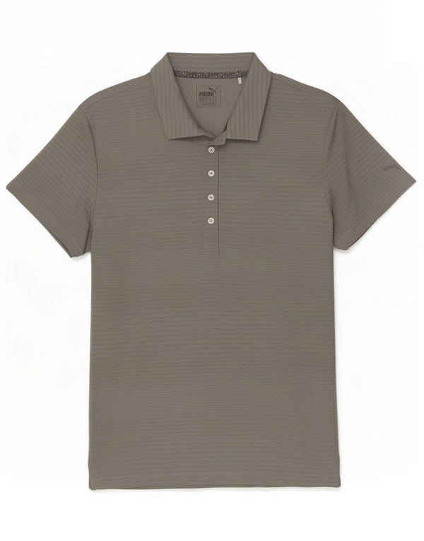 Puma Womens Polo Shirt UK 16 Large Grey Pinstripe Polyester