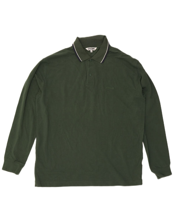 Tricou polo Spalding pentru bărbați cu mânecă lungă XL, bumbac cu dungi verzi