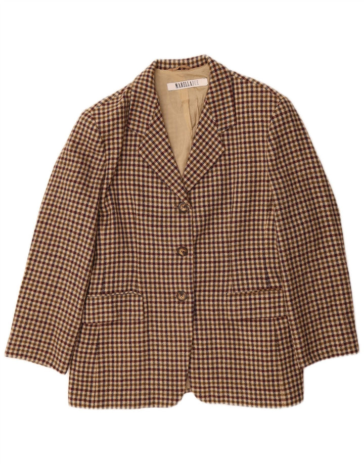 Jachetă Blazer pentru femei Marella cu 3 nasturi UK 18 XL Lână nouă cu picior de gală maro