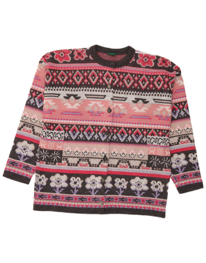 CANDA Pulover cardigan supradimensionat pentru femei UK 14 Medium Pink Fair Isle