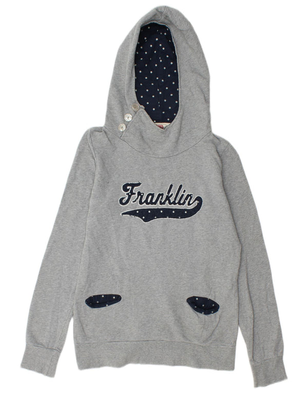 Franklin Marshall Womens Graphic Hoodie Jumper UK 14 Large Grey Cotton
