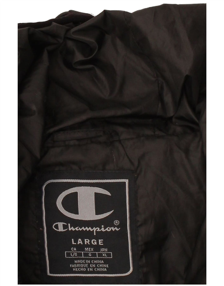 CHAMPION Womens Graphic Hooded Padded Jacket UK 16 Large Black Polyester
