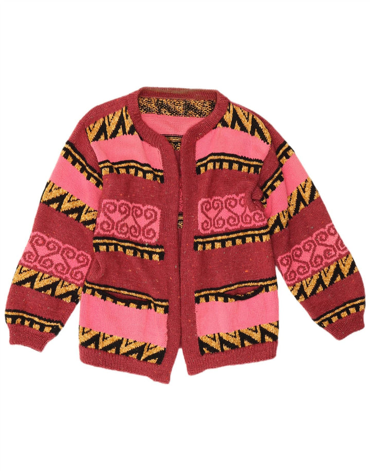 Pulover Vintage cardigan deschis pentru femei UK 12 Medium Red Geometric