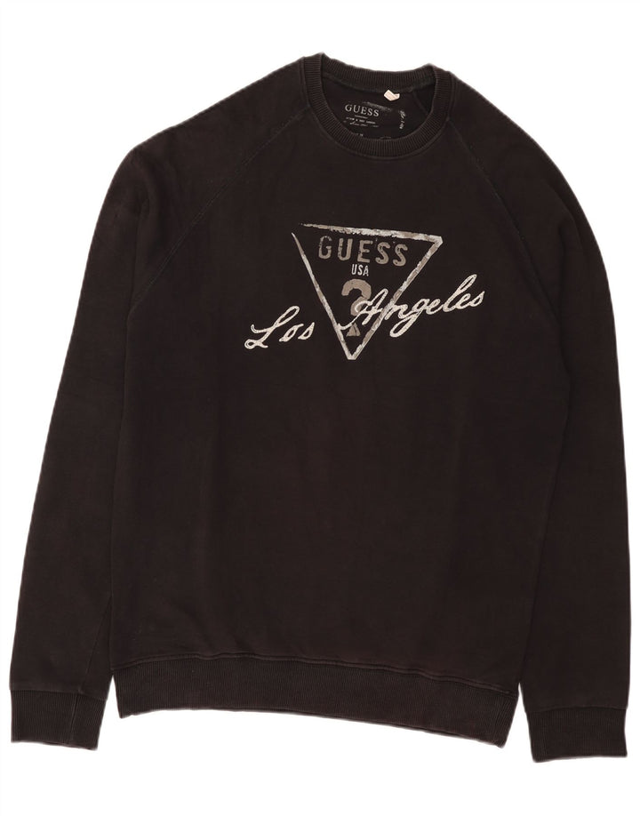 Guess Pulover grafic pentru bărbați, bumbac negru 2XL