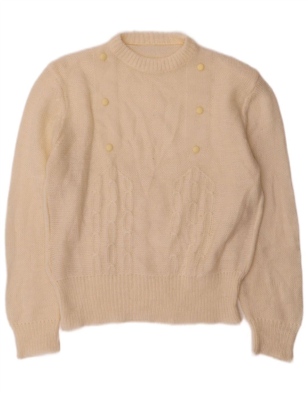 Pulover vintage pentru femei cu decolteu triplu UK 12 Medium Off White
