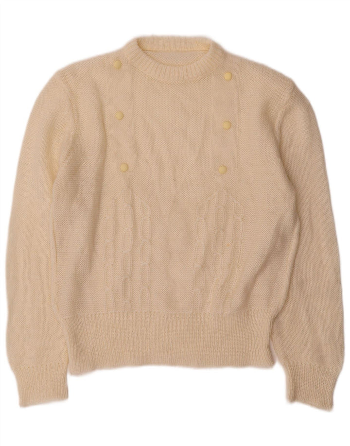 Pulover vintage pentru femei cu decolteu triplu UK 12 Medium Off White