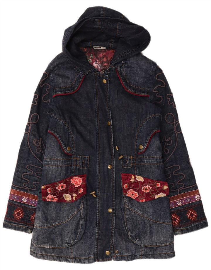 Palton Desigual pentru femei, cu grafică supradimensionată, din denim, EU 36, mic, albastru marin, floral