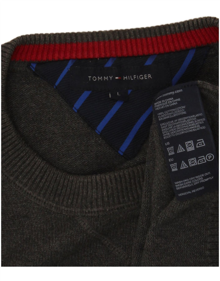 Pulover pentru bărbați TOMMY HILFIGER Pulover cu gât roșu mare bumbac gri