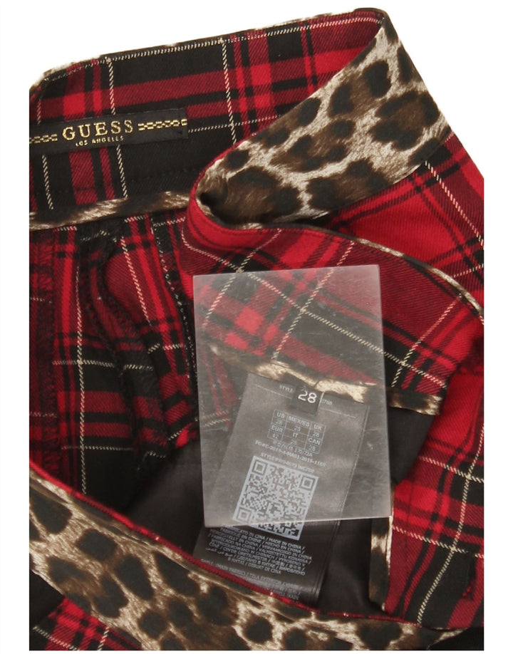 Pantaloni chino conici pentru femei GUESS L28 L26 poliester cu carouri roșii