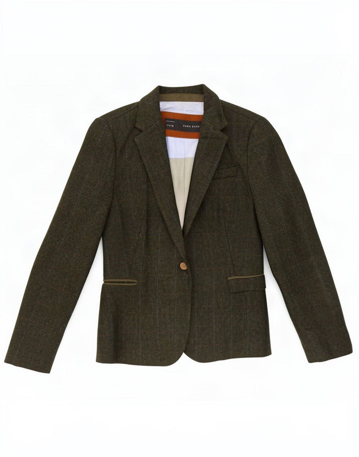 Blazer pentru femei Zara, cu 1 nasture, UK 14, mare, verde, check