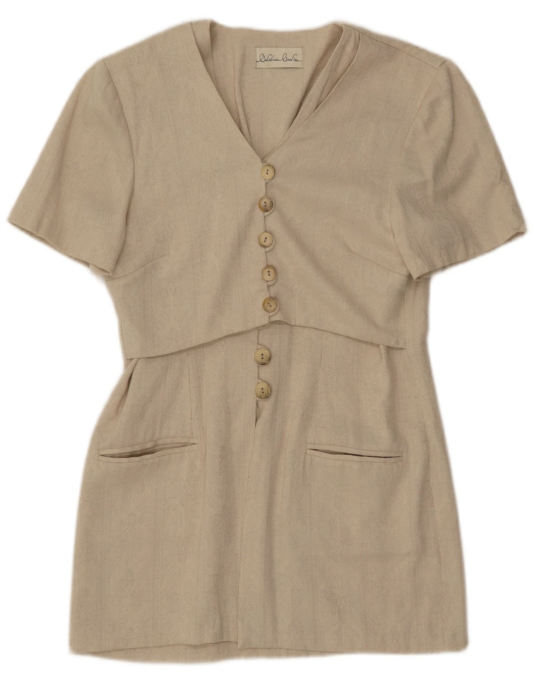 Jachetă vintage pentru femei cu mânecă scurtă cu paragate UK 8 Mic Bej Clasic