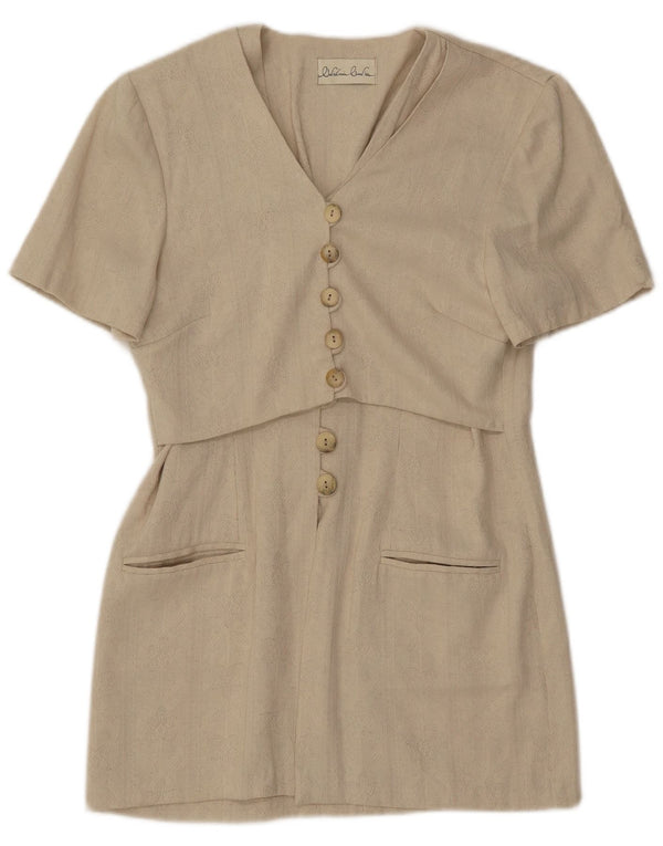 Vintage Womens Short Sleeve Longline Blazer Jacket UK 8 Small Beige Classic