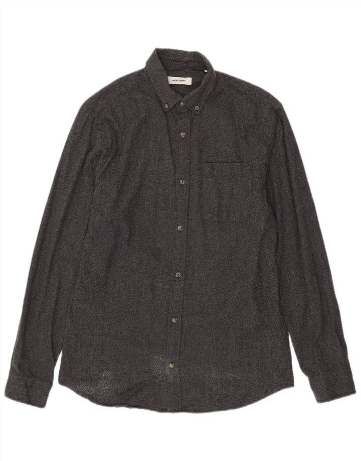 Cămașă Jack & Jones pentru bărbați, bumbac gri mediu