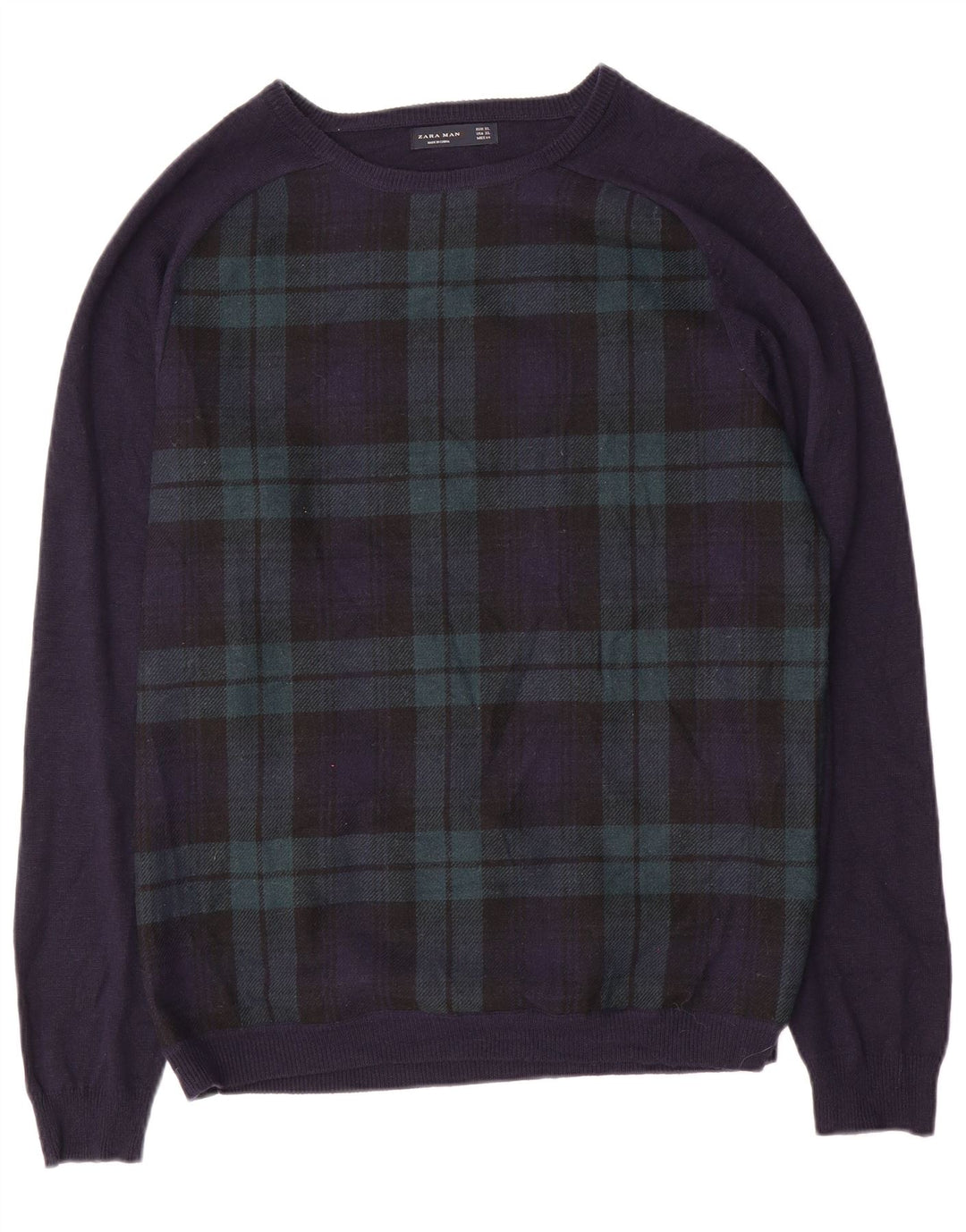 Pulover pentru bărbați ZARA, cu gât de barcă, XL, bleumarin, carouri