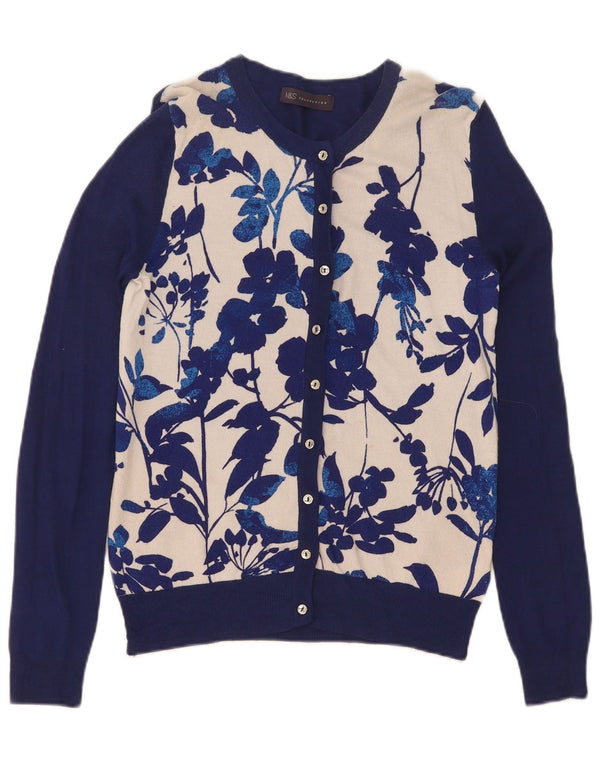 Pulover cardigan pentru femei Marks & Spencer UK 8 mic, albastru marin, viscoză florală