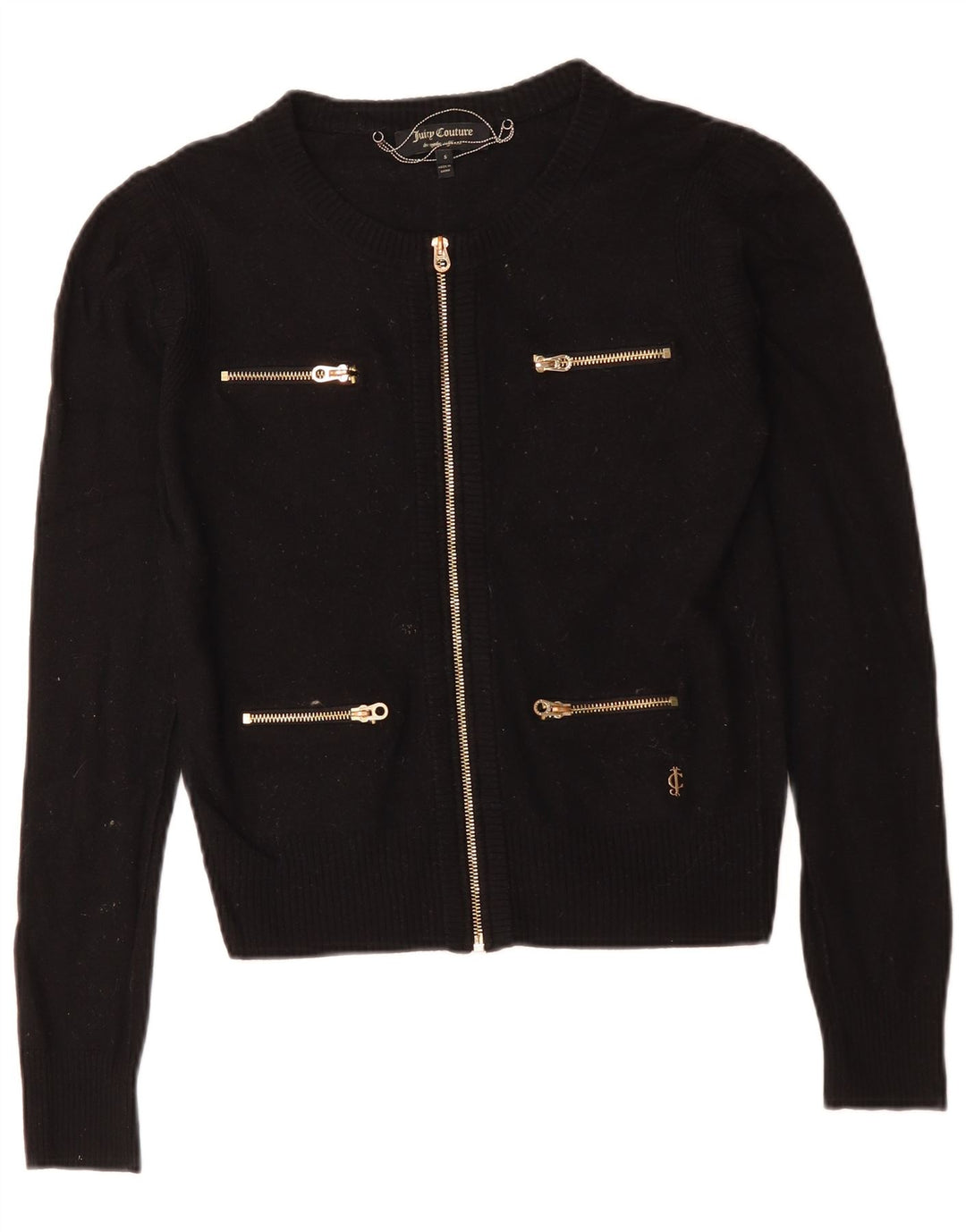 Juicy Couture Pulover Crop Cardigan pentru Damă UK 10 Mic Lână Neagră