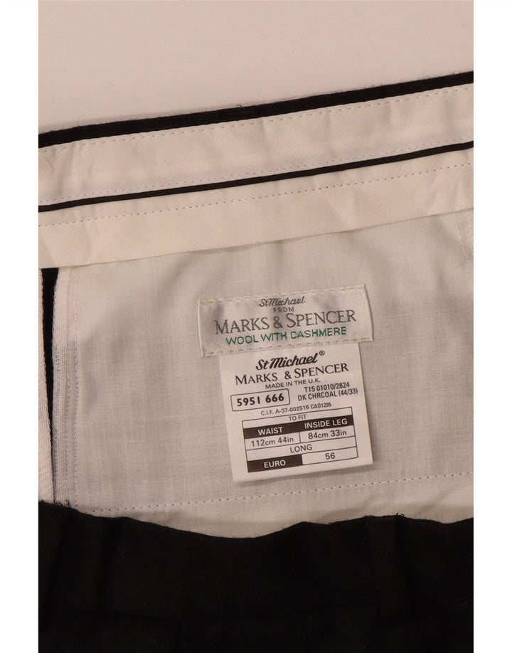 MARKS & SPENCER Pantaloni de costum pentru bărbați L44 L33 Lână neagră