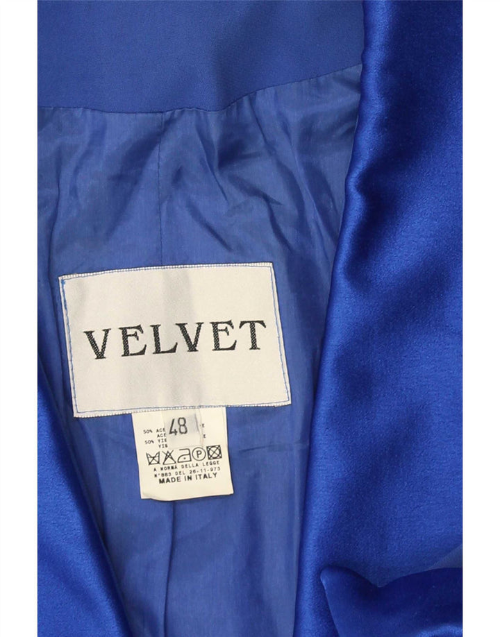 Jachetă catifea pentru femei cu 1 nasture cu mânecă scurtă IT 48 XL Acetat albastru