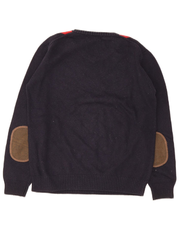 Zara Boys Crew Neck Jumper Sweater 11-12 Years Navy Blue Argyle/Diamond
