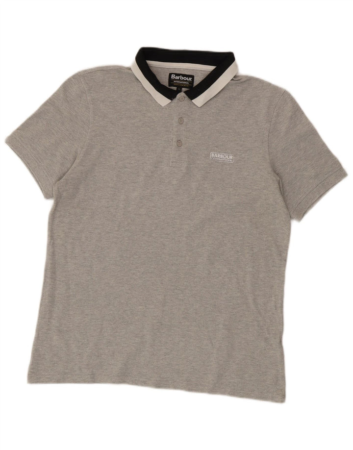 Cămașă polo Barbour pentru bărbați, mare, gri din bumbac color bloc