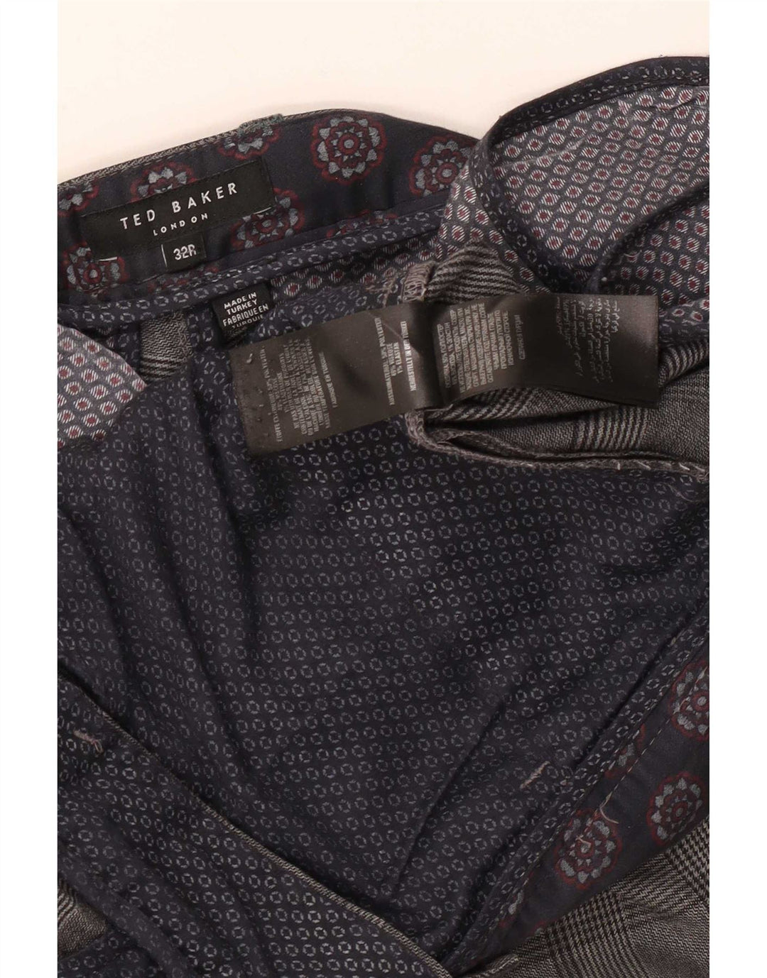Pantaloni casual subțiri pentru bărbați Ted Baker L32 L31 poliester cu carouri gri