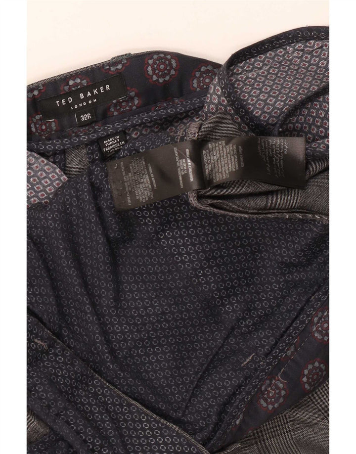 Pantaloni casual subțiri pentru bărbați Ted Baker L32 L31 poliester cu carouri gri