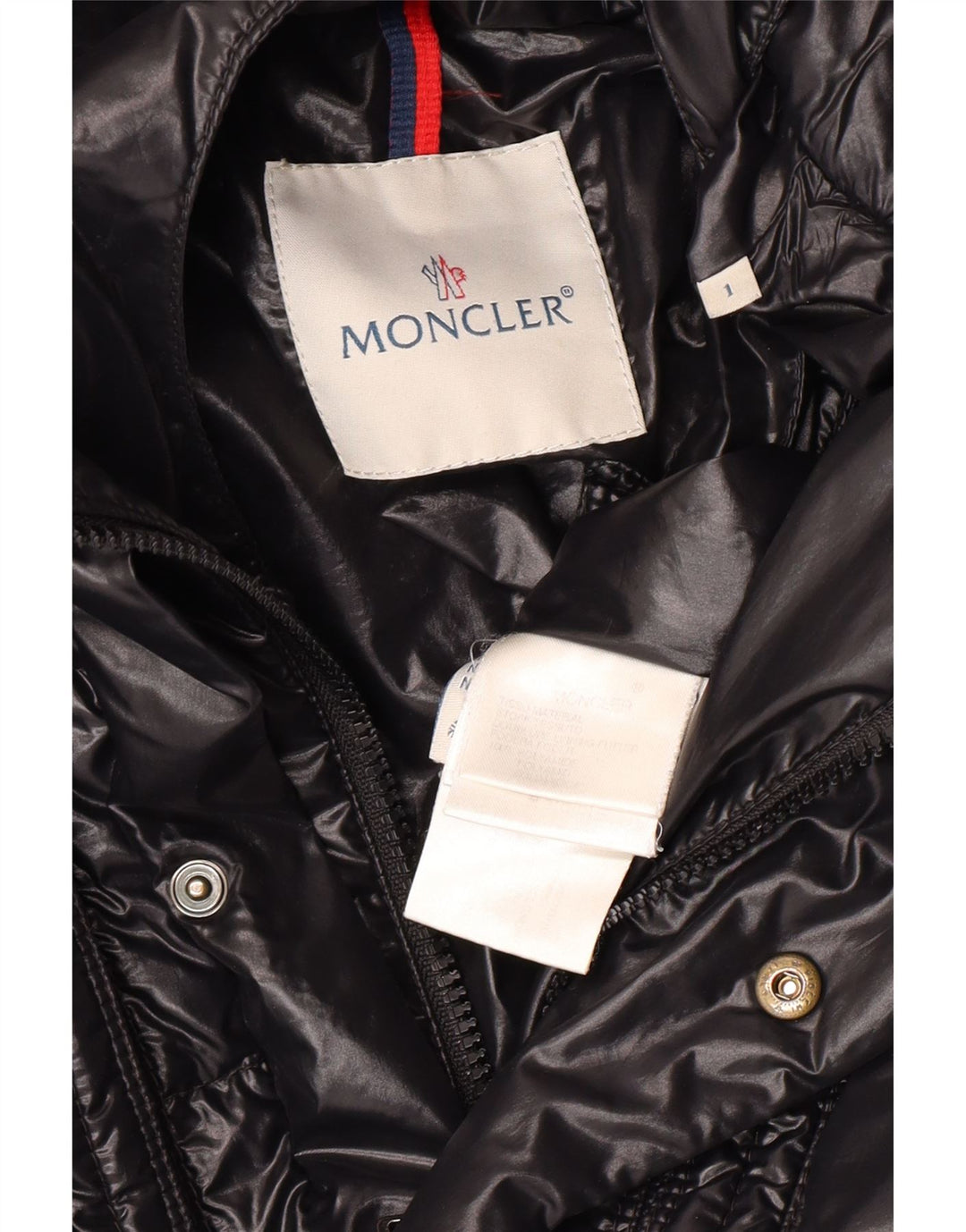 Jachetă căptușită cu glugă Moncler pentru femei, cu formă largi, mărimea 1, poliamidă neagră mică