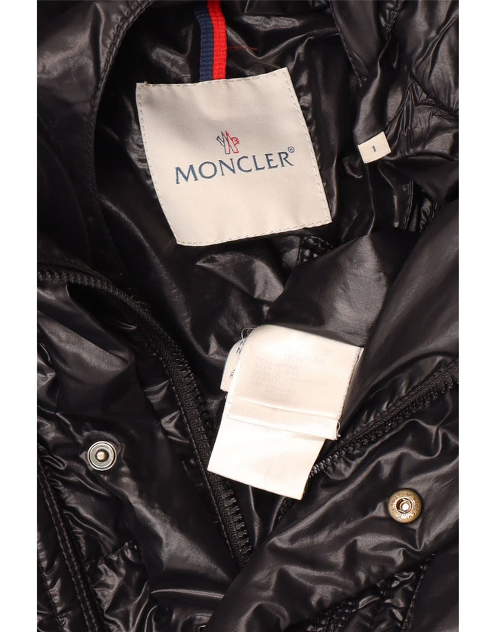 Jachetă căptușită cu glugă Moncler pentru femei, cu formă largi, mărimea 1, poliamidă neagră mică