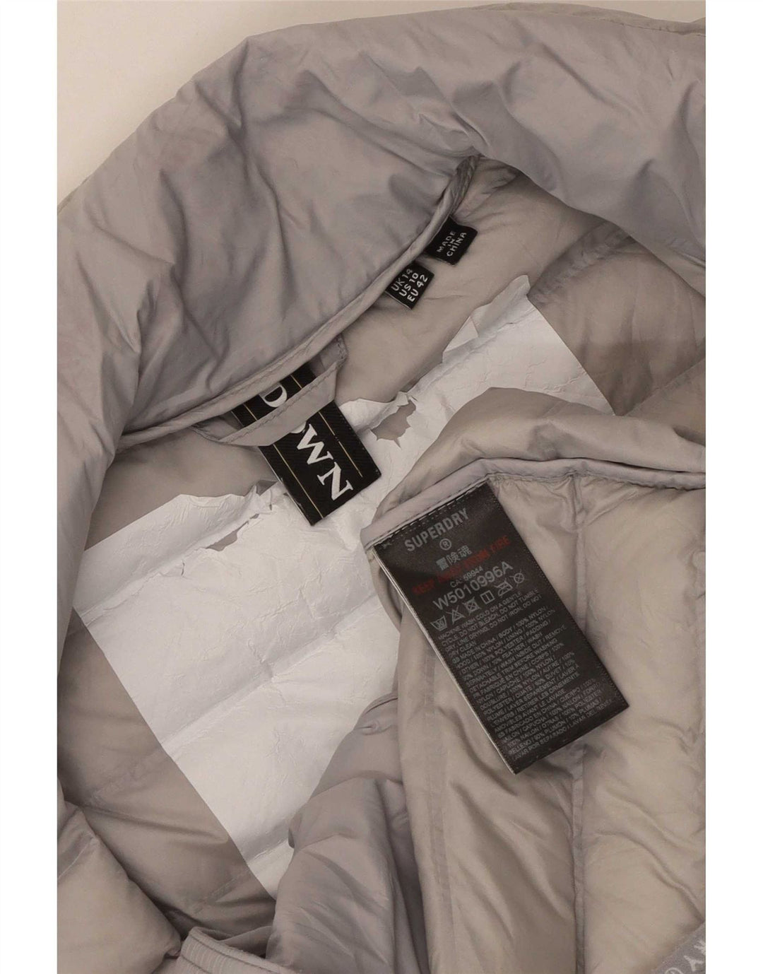 Superdry Jachetă căptușită pentru femei UK 14 Large Gri Nylon