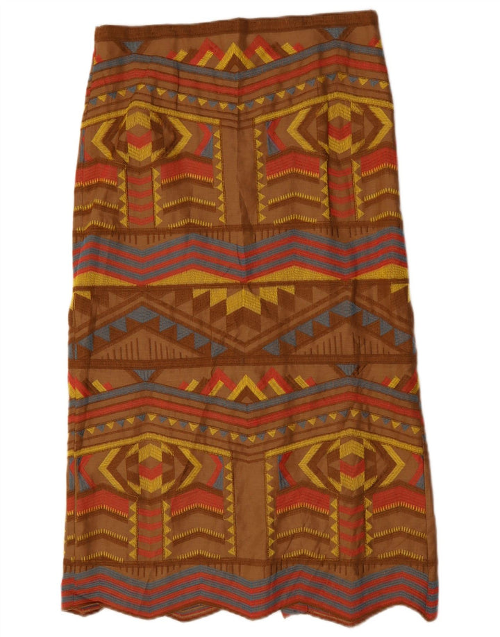 ZARA Womens High Waist Midi Skirt Medium W32  Brown Geometric Polyester
