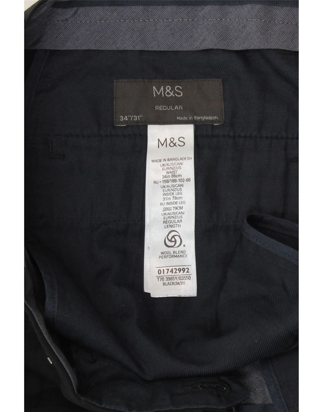 Pantaloni casual pentru bărbați Marks & Spencer, cu ajustare normală, L34 L31, poliester negru