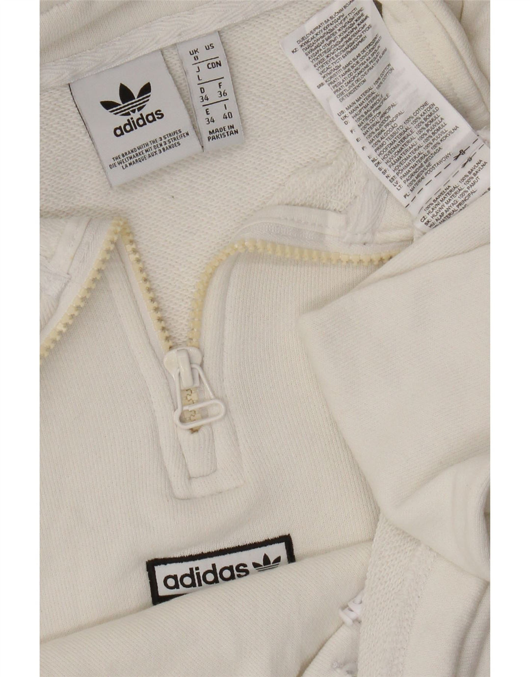 Pulover Adidas pentru femei, supradimensionat, cu fermoar și gât, UK 8, mic, alb