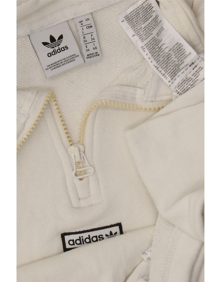 Pulover Adidas pentru femei, supradimensionat, cu fermoar și gât, UK 8, mic, alb